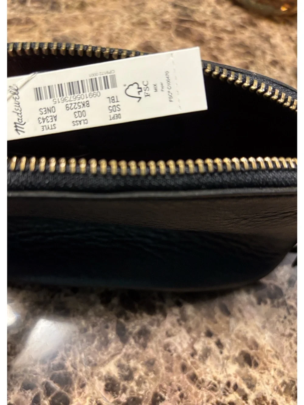 Madewell Black Leather Makeup Pouch Zip Around NWT